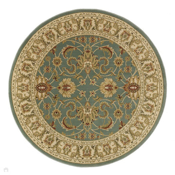 Kendra 45 L Traditional Persian Classic Floral Vine Bordered Durable Easy-Care Low Profile Short Pile Soft Aqua Blue/Duck Egg Green/Muted Teal Green Round Rug-Melrose-Rug Love - The Most Loved Rug Store